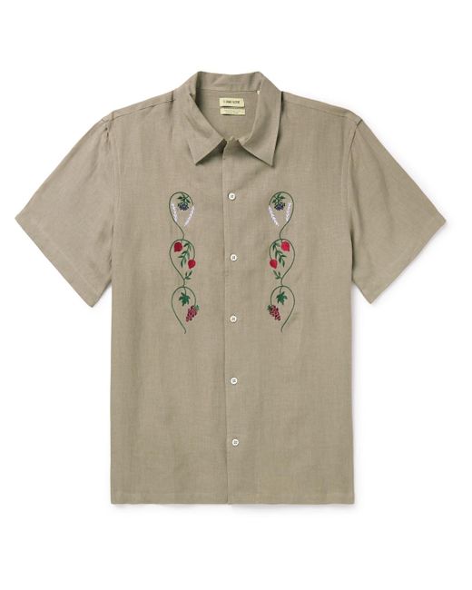 De Bonne Facture Gray Convertible-collar Embroidered Linen Shirt for men
