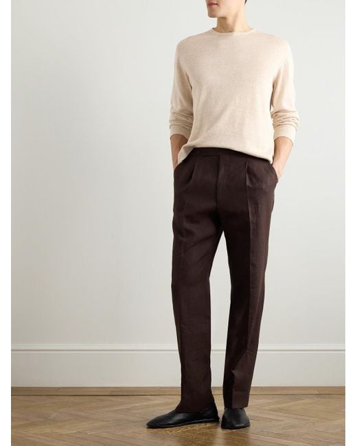 STÒFFA Brown Straight-Leg Pleated Linen Trousers for men