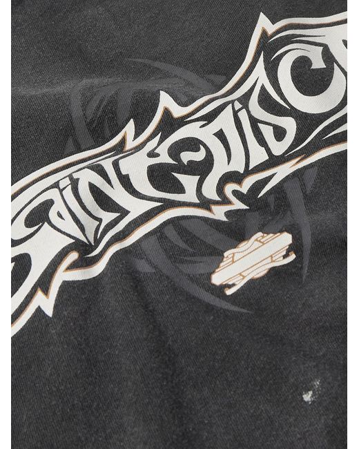 SAINT Mxxxxxx Gray Teflon Disco Distressed Printed Cotton-jersey T-shirt for men