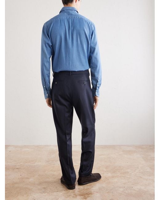 Barena Blue Straight-leg Wool-flannel Suit Trousers for men
