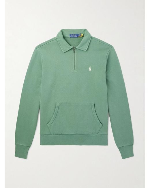 Polo Ralph Lauren Green Slim-Fit Logo-Embroidered Cotton-Jersey Half-Zip Sweatshirt for men