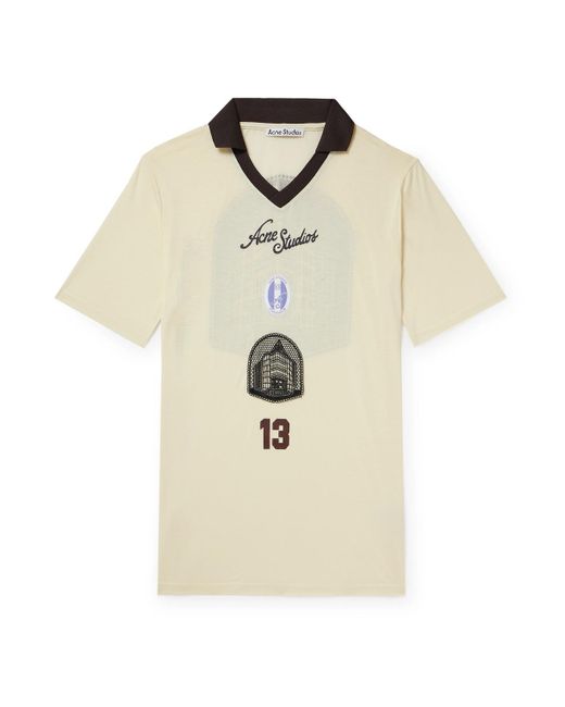 Acne White Logo-print Lyocell-blend Polo Shirt for men