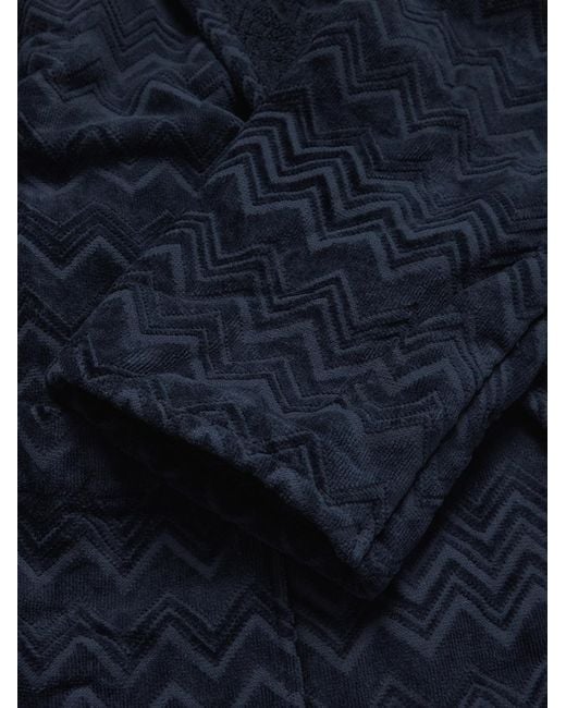 Missoni Blue Chalk Striped Cotton-Terry Jacquard Hooded Robe for men