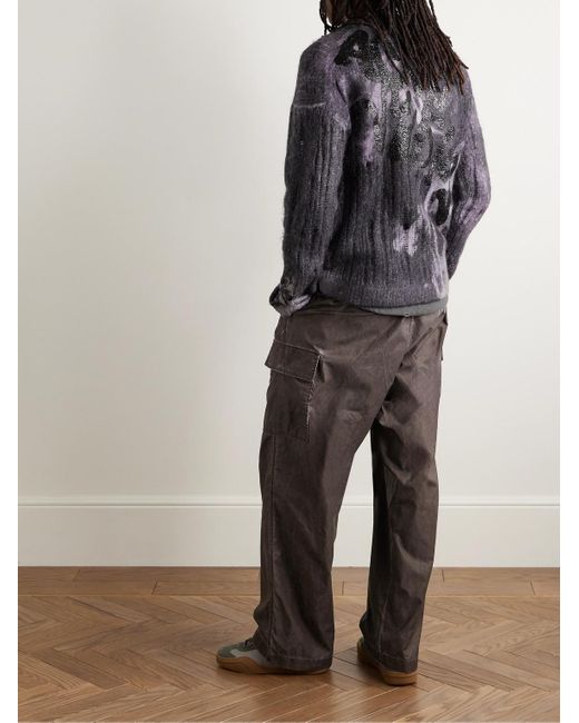 Acne Black Glittered Distressed Open-Knit Zip-Up Cardigan for men