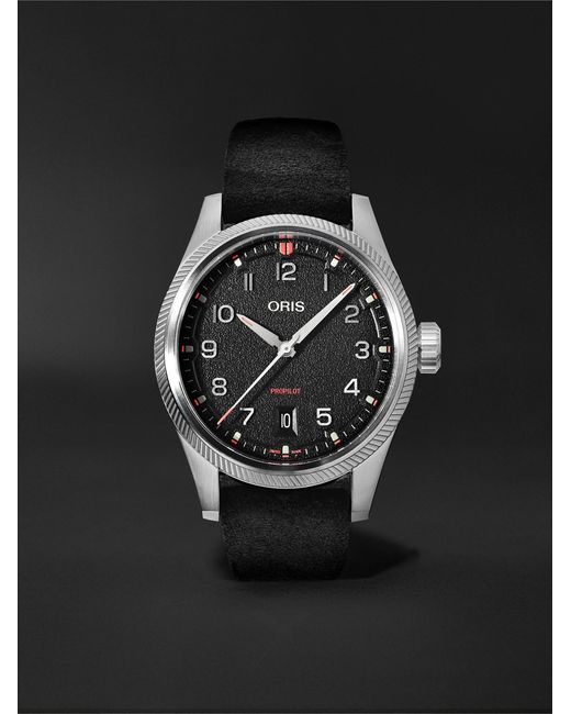 Oris Black Propilot Date Automatic 41Mm Stainless Steel And Leather Watch, Ref. No. 01 733 7805 4164-07 6 20 04Lc for men