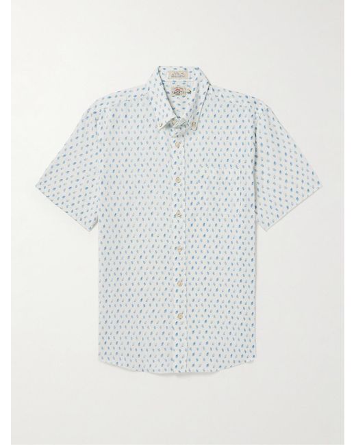 Faherty Brand White Breeze Button-Down Collar Printed Linen-Blend Shirt for men