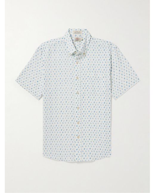 Faherty Brand White Breeze Button-down Collar Printed Linen-blend Shirt for men