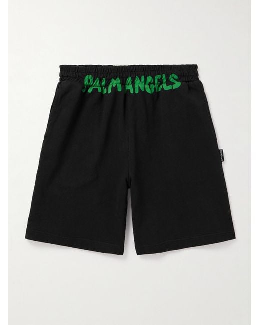Palm Angels Shorts aus Baumwoll-Jersey mit Logoprint und Kordelzugbund in Green für Herren