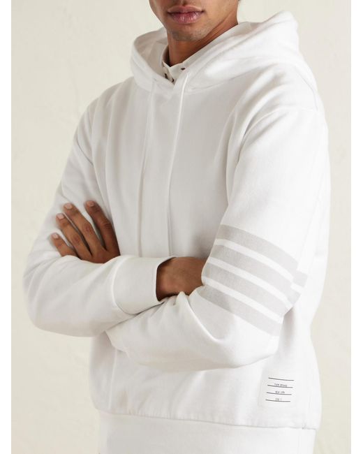 Thom Browne Natural Logo-Appliquéd Striped Cotton-Jersey Hoodie for men