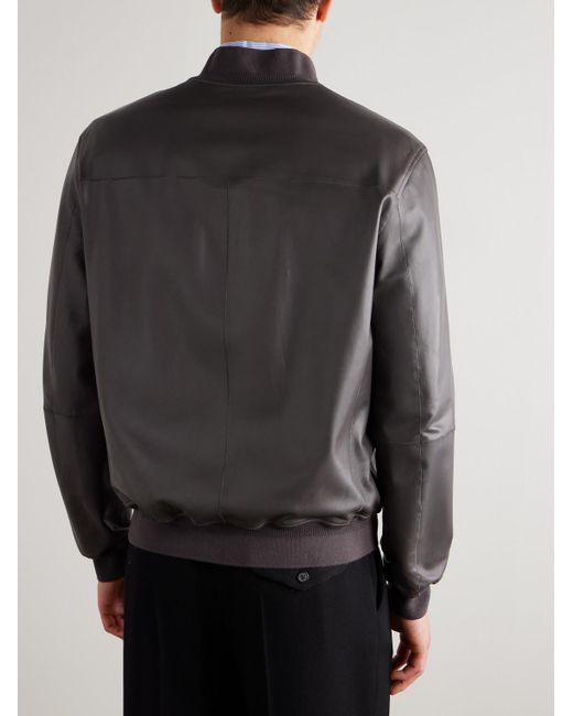 Canali Black Nuvola Leather Bomber Jacket for men
