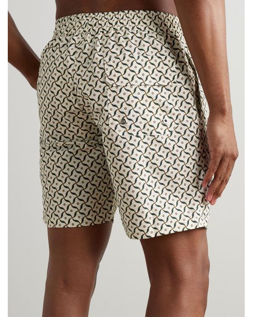 Frescobol Carioca Santos gerade geschnittene mittellange Badeshorts aus recyceltem Material mit Print in White für Herren