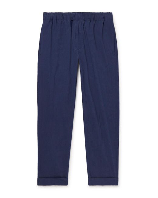 Club Monaco Blue Straight-leg Cotton-blend Seersucker Trousers for men