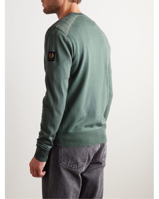 Belstaff Green Kerrigan Ribbed Panelled Merino Wool Sweater for men