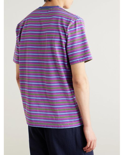 Beams Plus Purple Striped Cotton-Jersey T-Shirt for men