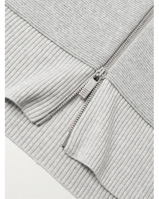 Thom Browne Gray Striped Textured Linen And Cotton-Blend Zip-Up Hoodie for men