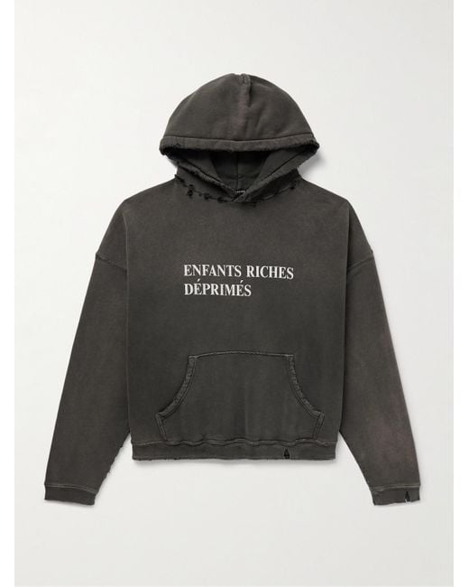Enfants Riches Deprimes Black Logo-print Distressed Cotton-jersey Hoodie for men