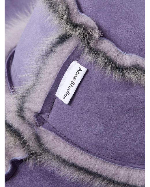 Acne Purple Striped Shearling Bucket Hat