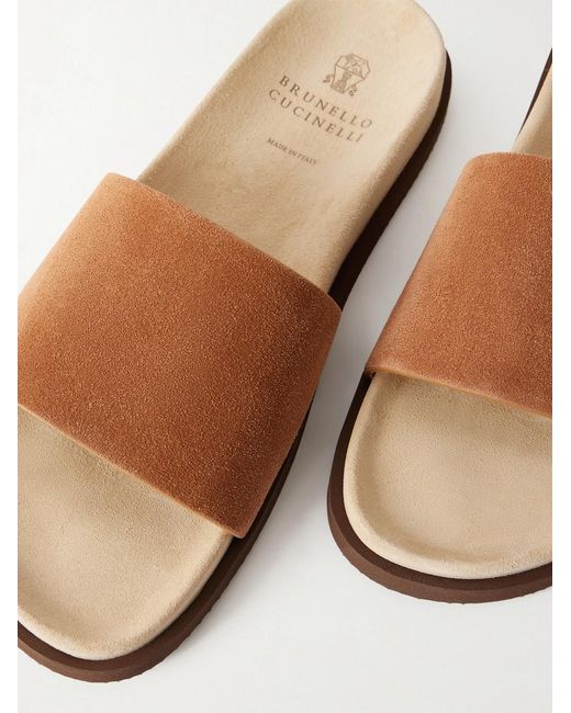 Brunello Cucinelli White Suede Slides for men