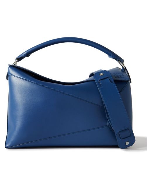 Loewe Blue Puzzle Edge Logo-debossed Leather Messenger Bag for men