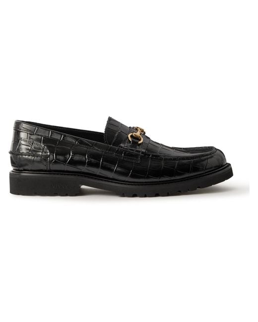 VINNY'S Black Le Club Horsebit Croc-effect Leather Loafers for men