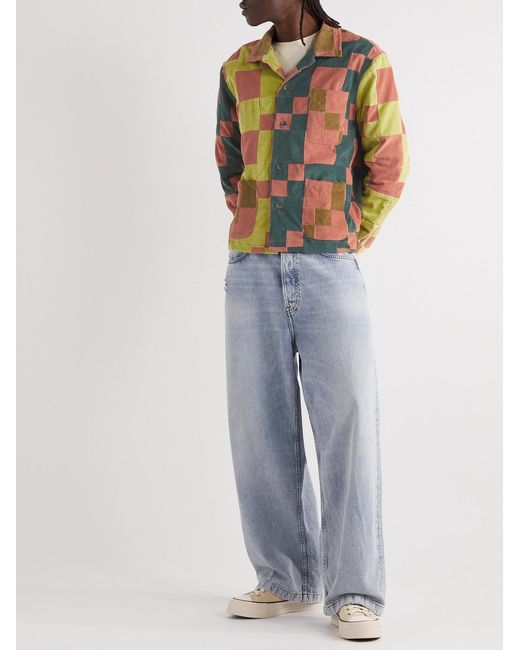 Bode Green Camp-Collar Patchwork Cotton-Corduroy Overshirt for men