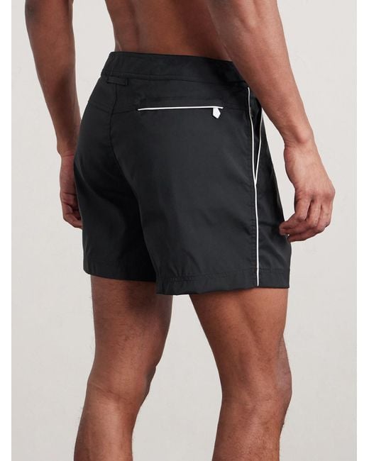 Tom Ford Black Straight-Leg Mid-Length Piped Swim Shorts for men