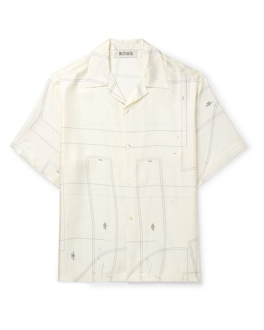 Rohe White Camp-collar Printed Silk-twill Shirt for men