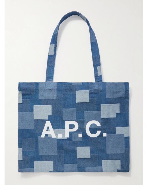 A.P.C. Diane Tote aus Stonewashed Denim in Patchwork Optik mit Logoprint in Blau fur Herren Lyst DE