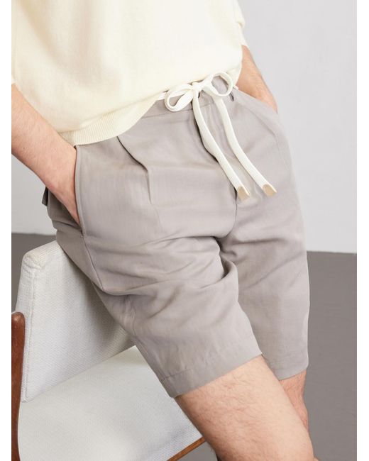 Eleventy Gray Wide-leg Lyocell And Linen-blend Twill Shorts for men