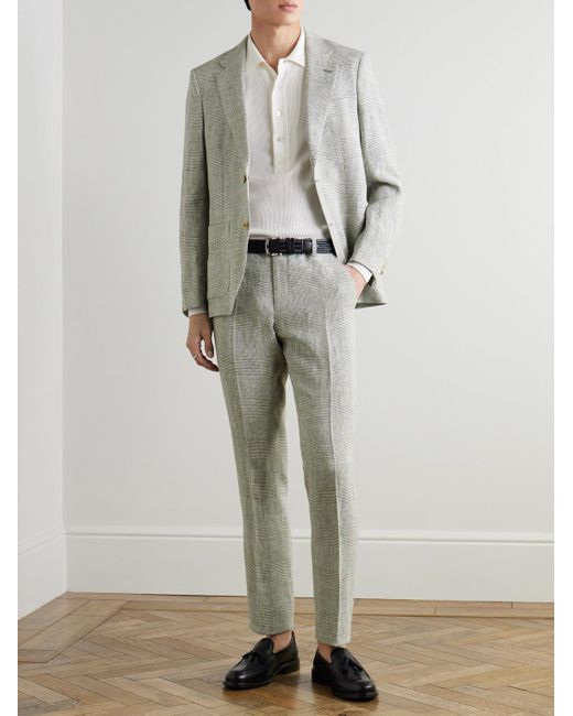 Mr P. Gray Prince Of Wales Checked Linen Suit Jacket for men