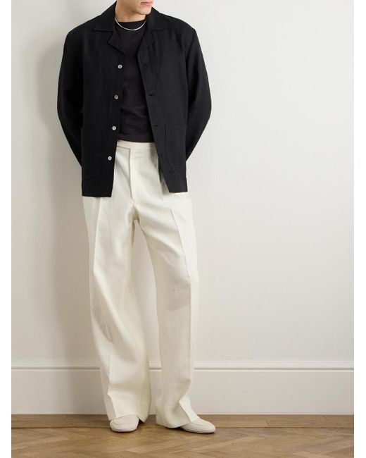 STÒFFA White Straight-Leg Pleated Linen-Canvas Trousers for men
