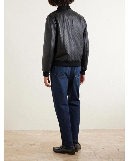 Gucci Black Logo-Debossed Padded Leather Bomber Jacket for men