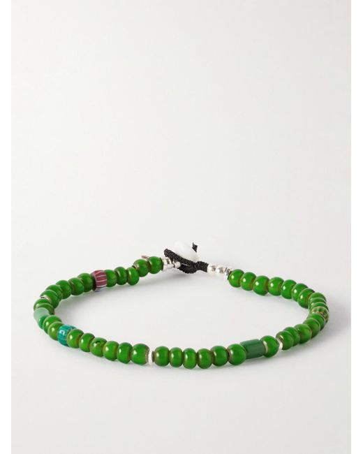 Sterling, Glass And Shell Beaded Bracelet di Mikia in Green da Uomo