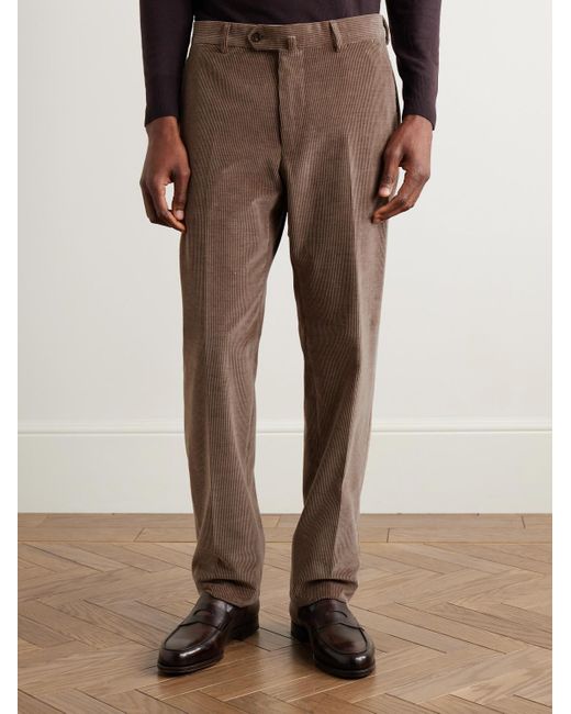 Caruso Brown Slim-Fit Straight-Leg Cotton-Blend Corduroy Suit Trousers for men