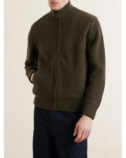 James Purdey & Sons Green Orkney Ribbed-Knit Wool Zip-Up Cardigan for men