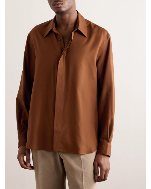 Umit Benan Brown Silk Shirt for men