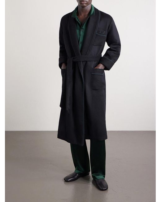 Enfants Riches Deprimes Black Logo-embroidered Belted Wool And Cashmere-blend Robe for men