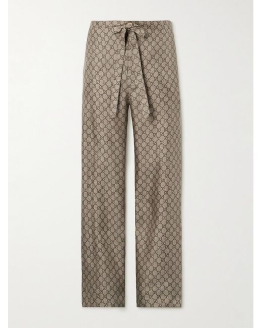 Gucci Natural Straight-leg Monogrammed Silk Trousers for men