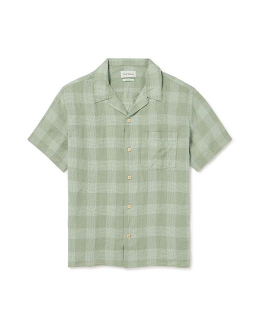 Oliver Spencer Green Havan Camp-collar Checked Linen Shirt for men