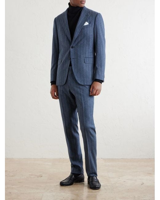 Caruso Blue Norma Pinstripe Wool And Cashmere-Blend Suit Jacket for men