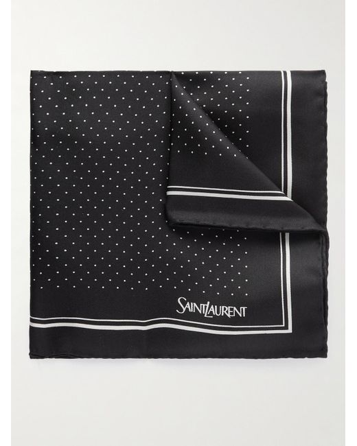 Saint Laurent Black Polka-dot Organic Silk-twill Pocket Square for men