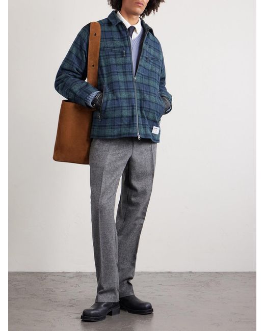 Neighborhood Blue Padded Checked Cotton-drill Blouson Jacket for men
