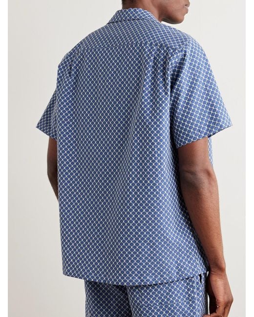 Portuguese Flannel Blue Convertible-collar Cotton-blend Jacquard Shirt for men