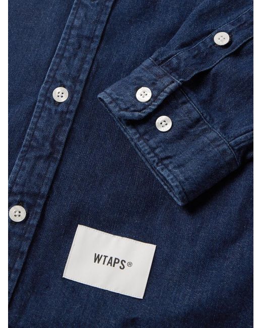 (w)taps Blue Button-down Collar Logo-appliquéd Denim Shirt for men
