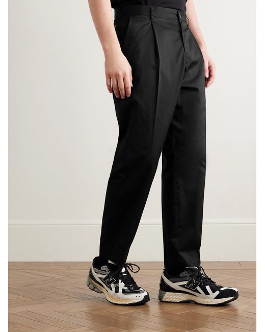 Neighborhood Black Tapered Pleated Cotton And Linen-Blend Twill Trousers for men