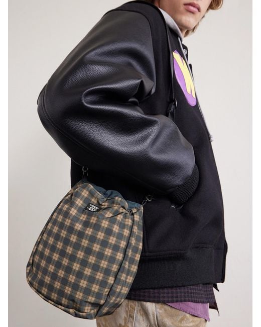(w)taps Black Checked Shell Messenger Bag for men