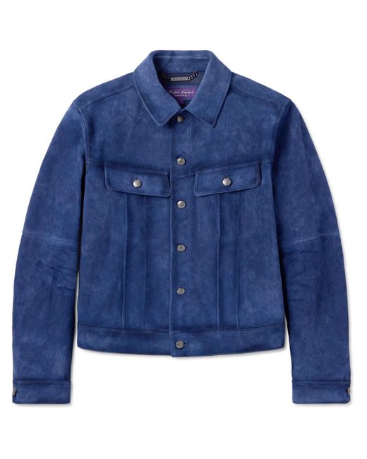 Ralph Lauren Purple Label Blue Clifton Suede Trucker Jacket for men