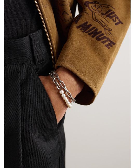 MAOR Black Trio Elm Burnished Sterling And Pearl Wrap Bracelet for men