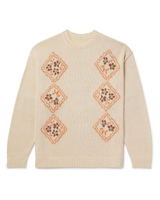 Kapital Natural Kookei Jacquard-knitted Cotton-blend Sweater for men