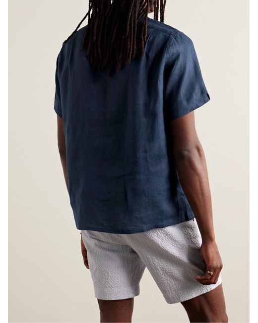 Camicia in lino con colletto convertibile e logo ricamato Clady di Polo Ralph Lauren in Blue da Uomo